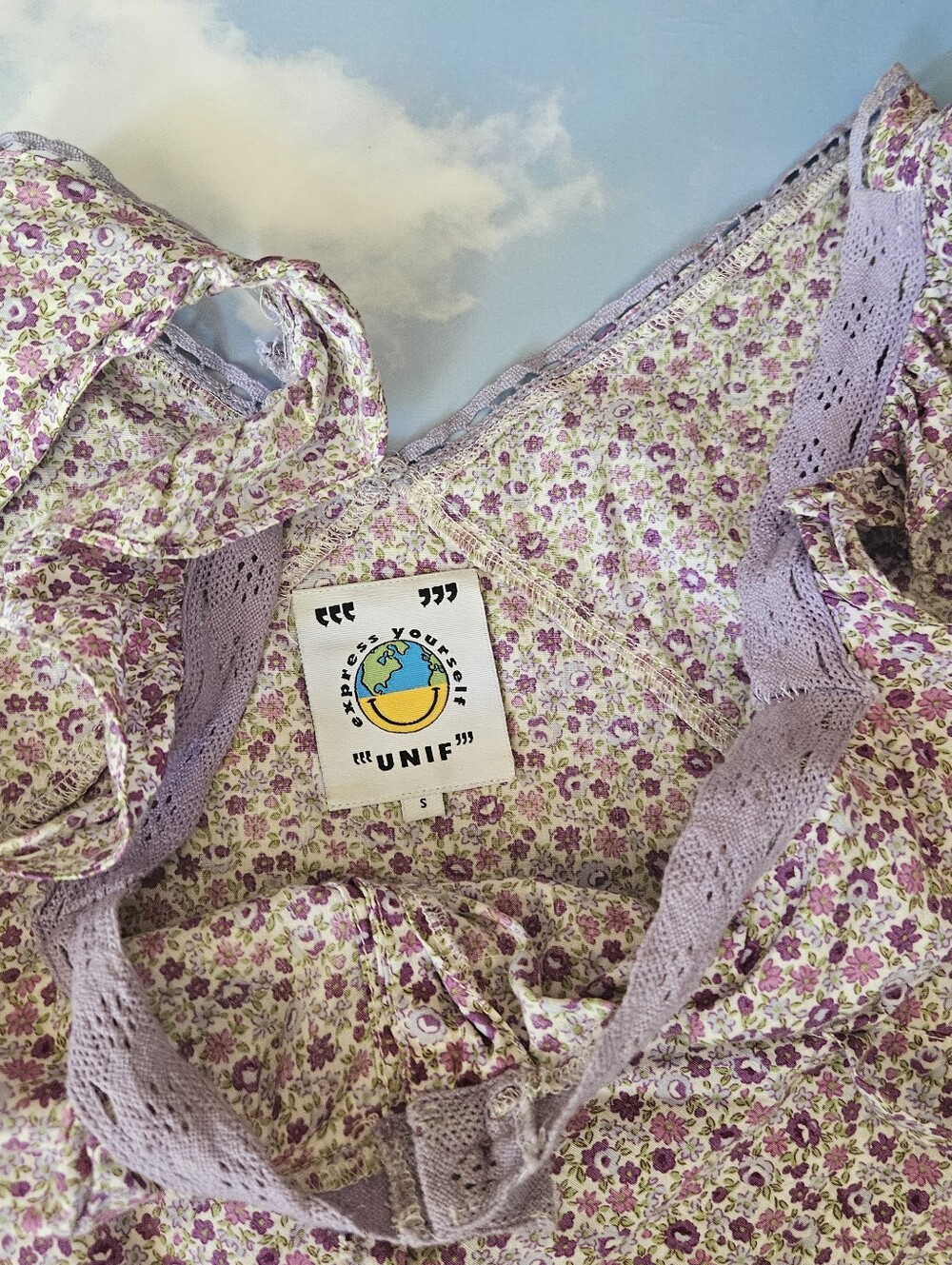 UNIF June Top Purple Floral Lace-Trim Lavender Top - Picture 5 of 6
